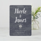 Rustic Blue Wood Grain Minimal Modern Barn Wedding Kaart (Staand voorkant)