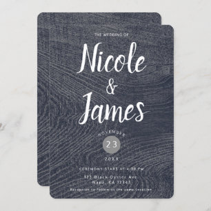 Rustic Blue Wood Grain Minimal Modern Barn Wedding Kaart