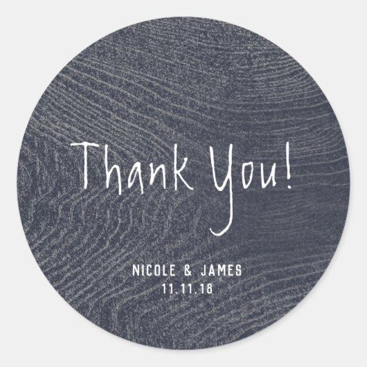 Rustic Blue Wood Grain Minimal Modern Barn Wedding Ronde Sticker (Voorkant)