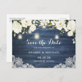 Rustic Blue Wood Lace Mason Jar Save the Date Aankondigingskaart (Voorkant / Achterkant)