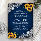 Rustic Blue Wood Lace Sunflower Muslim Wedding Kaart