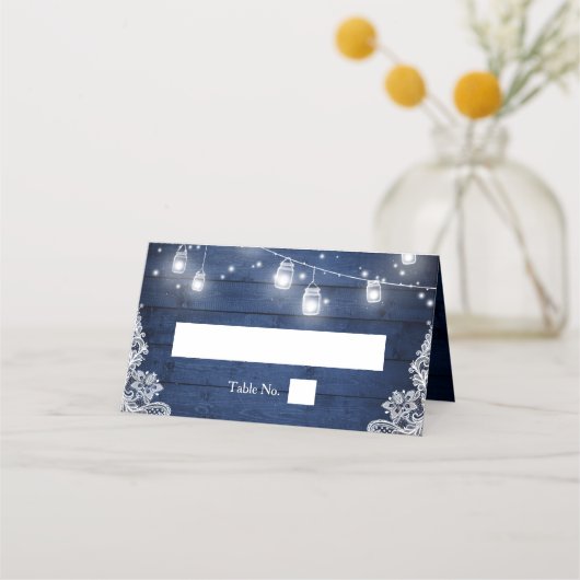 Rustic Blue Wood Mason Jar Lights Wedding (Voorkant)