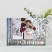 Rustic Blue Wood Photo Joyeuse carte de Noël (Debout devant)