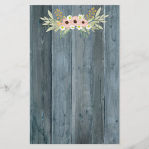 Rustic Blue Wood Pink en Green Floral Briefpapier