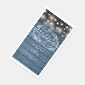 Rustic Blue Wood String Lights Floral Wedding Servet (Hoek)