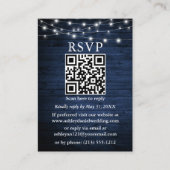 Rustic Blue Wood String Lights QR Wedding RSVP Informatiekaartje (Voorkant)