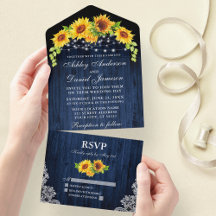 Rustic Blue Wood Sunflower Lace Weddenschap