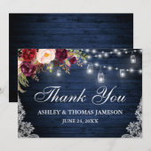 Rustic Blue Wood Wedding Floral Jar Lights Bedankkaart (Voorkant / Achterkant)