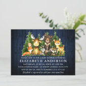 Rustic Blue Wood Woodland Animals Shower Kaart (Staand voorkant)