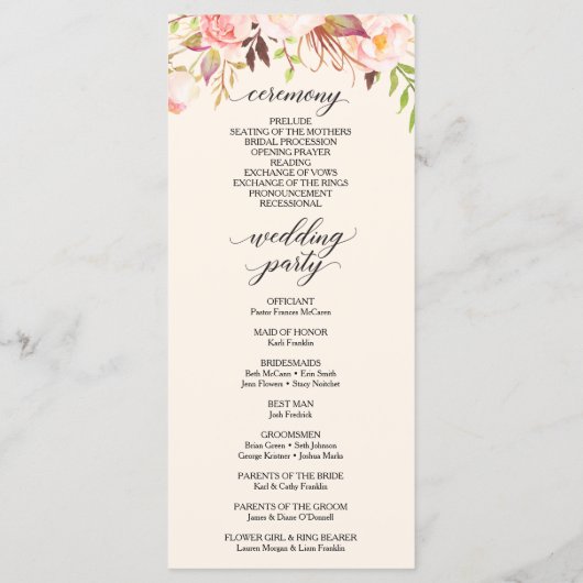 Rustic Blush Bourgogne Programme de mariage (Dos)