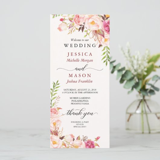Rustic Blush Bourgogne Programme de mariage (Debout devant)