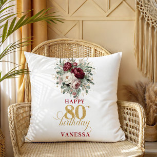 Rustic Blush Burgundy 80ste Verjaardag Naam Kussen