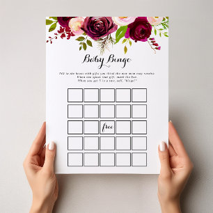Rustic Blush Burgundy Baby Bingo Shower Game