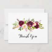 Rustic Blush Burgundy Floral Flat Wedding Bedankkaart (Voorkant)