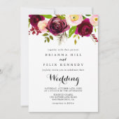 Rustic Blush Burgundy Floral Front & Back Wedding Kaart (Voorkant)