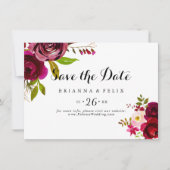 Rustic Blush Burgundy Floral Horizontal Wedding Save The Date (Voorkant)