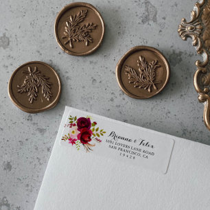 Rustic Blush Burgundy Floral Return Address Etiket