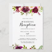 Rustic Blush Burgundy Floral Wedding Reception Kaart (Voorkant)