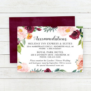 Rustic Blush Burgundy Floral Wreath Accommodations Informatiekaartje