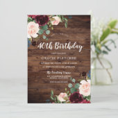 Rustic Blush & Burgundy Flowers 40th Birthday Kaart (Staand voorkant)