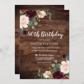 Rustic Blush & Burgundy Flowers 80th Birthday Kaart (Voorkant / Achterkant)