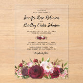 Rustic Blush Burgundy Flowers Wedding Acryl Uitnodigingen (Voorkant)