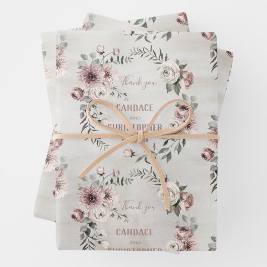 Rustic Blush Eucalyptus Wreath Weddenschap Bedankt Inpakpapier Vel (In situ)