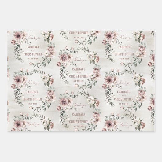 Rustic Blush Eucalyptus Wreath Weddenschap Bedankt Inpakpapier Vel (Voorkant)