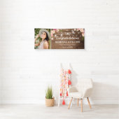 Rustic Blush Floral Afstudeerder Foto Graduparty Spandoek (Insitu)