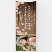 Rustic Blush Floral Afstudeerder Foto Graduparty Spandoek (Verticaal)