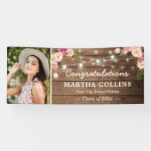 Rustic Blush Floral Afstudeerder Foto Graduparty Spandoek (Horizontaal)