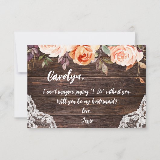 Rustic Blush Floral ben je mijn Bridesmaid? V2 Kaart (Achterkant)