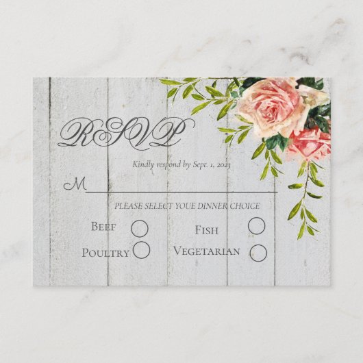 Rustic Blush Floral Elegant Script Wedding RSVP Kaartje (Voorkant)