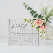 Rustic Blush Floral Elegant Script Wedding RSVP Kaartje (Staand voorkant)