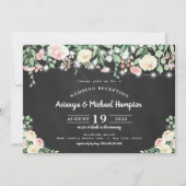 Rustic Blush Floral Lights Wedding Reception Kaart (Voorkant)