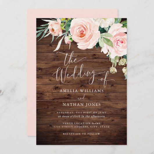Rustic Blush Floral Wedding Kaart (Voorkant / Achterkant)