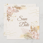 Rustic Blush & Gold Floral Boho Save the Date (Voorkant / Achterkant)