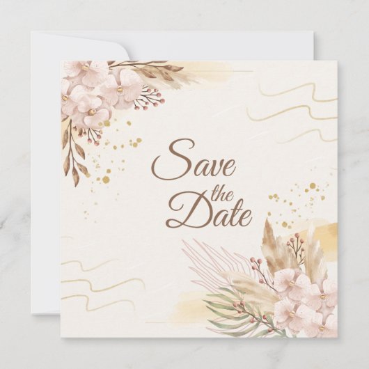 Rustic Blush & Gold Floral Boho Save the Date (Voorkant)