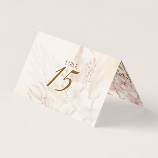 Rustic Blush & Gold Floral Boho Table Card  Kaart (Voorkant)