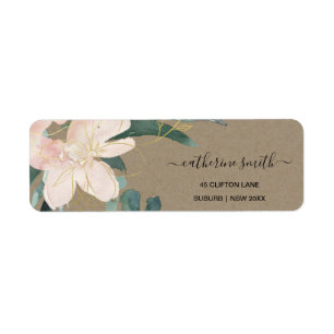 RUSTIC BLUSH GOLD FLORAL KRAFT WATERVERF ADRES ETIKET