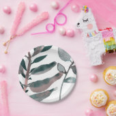 Rustic Blush Greenery Botanical Leaves Waterverf Papieren Bordje (Feest)