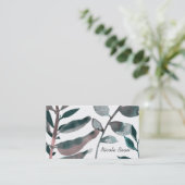 Rustic Blush Greenery Botanical Leaves Waterverf Visitekaartje (Staand voorkant)