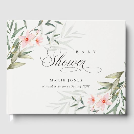 Rustic Blush Greenery Floral Bunch Baby shower Gastenboek (Voorkant)