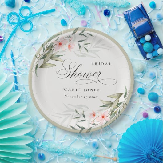 Rustic Blush Greenery Floral Bunch Vrijgezellenfee Papieren Bordje (Feest)