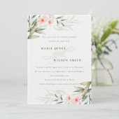 Rustic Blush Greenery Floral Couples Invitation do (Debout devant)