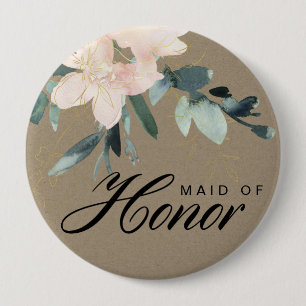 RUSTIC BLUSH KRAFT FLORAL WATERVERF GEMAAKT UIT HO RONDE BUTTON 4,0 CM