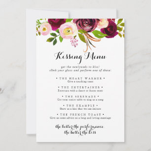 Rustic Blush Mariage Kissing Menu Carte de jeu
