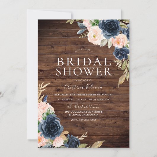 Rustic Blush & Navy Elegant Modern Vrijgezellenfee Kaart (Voorkant)