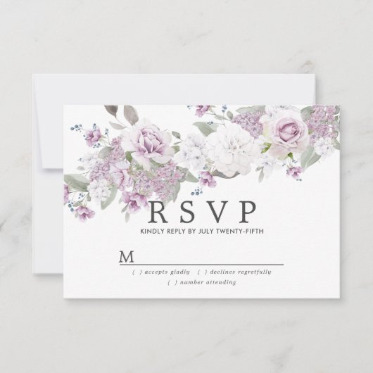 Rustic Blush Paarse White Floral Wedding RSVP Kaartje (Voorkant)
