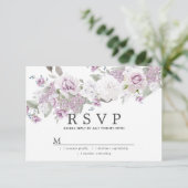 Rustic Blush Paarse White Floral Wedding RSVP Kaartje (Staand voorkant)